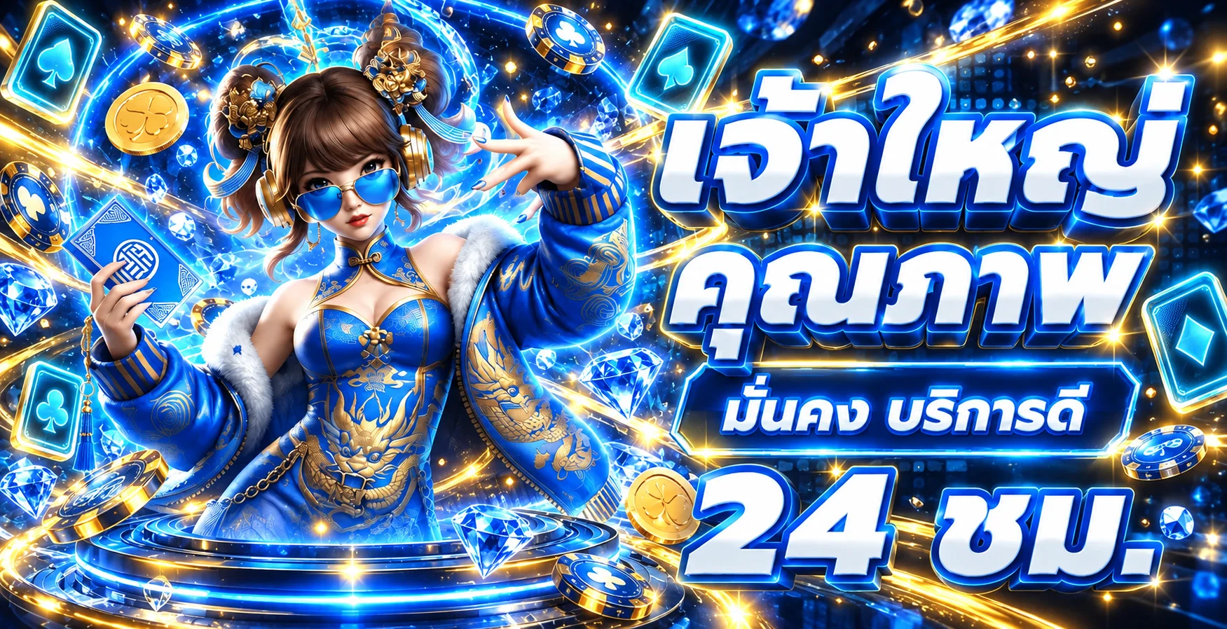 แบนเนอร์โปรโมชั่นเกมออนไลน์ PMV788 โทนน้ำเงินทอง
